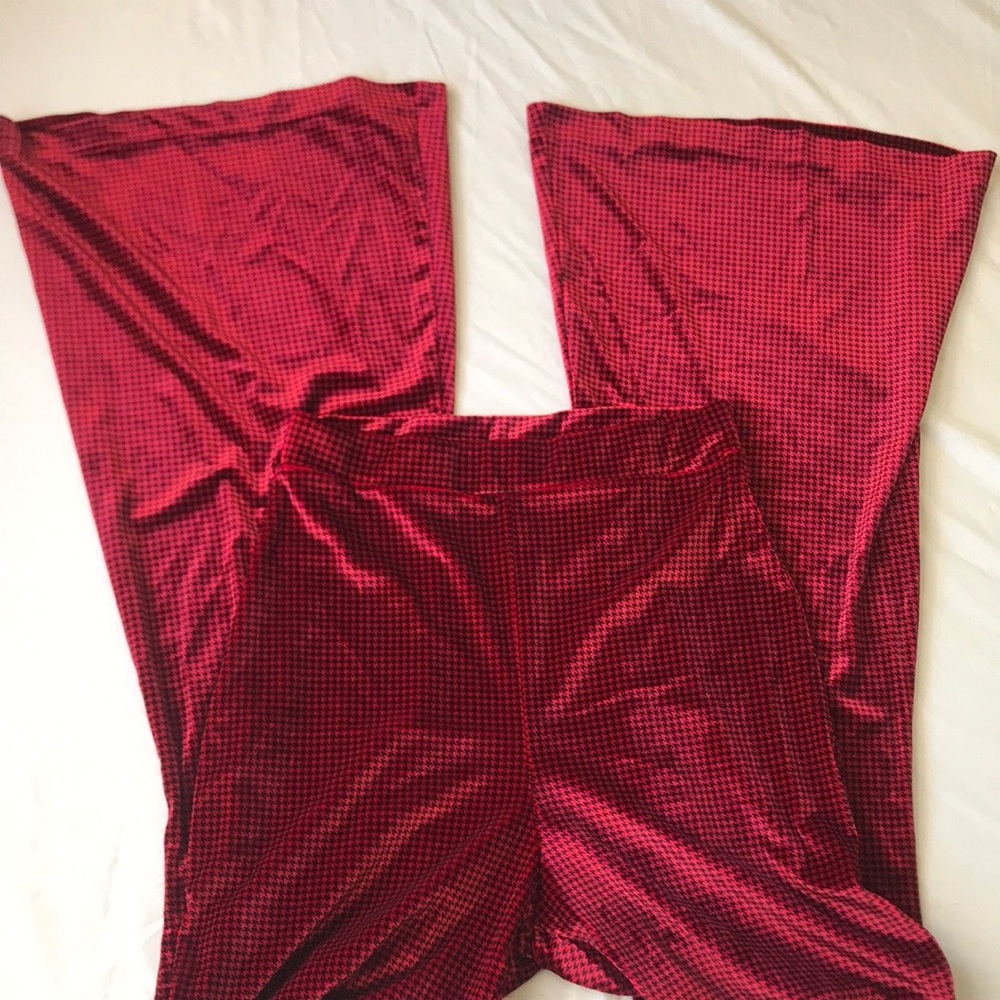 Nasty Gal High Waist Velour Houndstooth Flared Pants